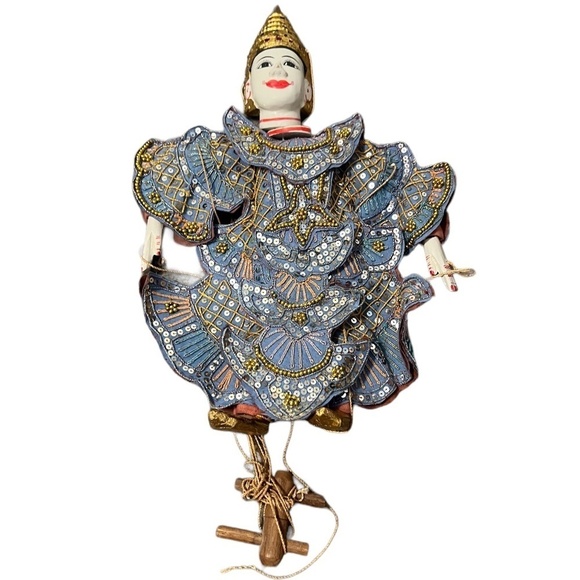 Wood Burmese Puppet Marionette Hand Carved Doll Collectible
